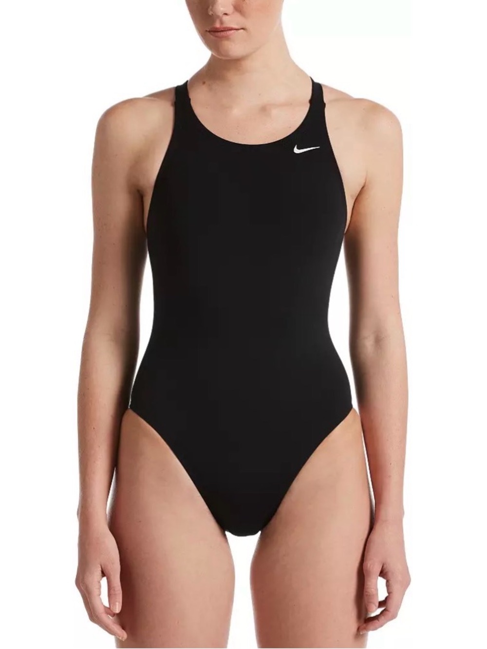 Nike Black High-Neck One-Piece Swimsuit with White Swoosh
